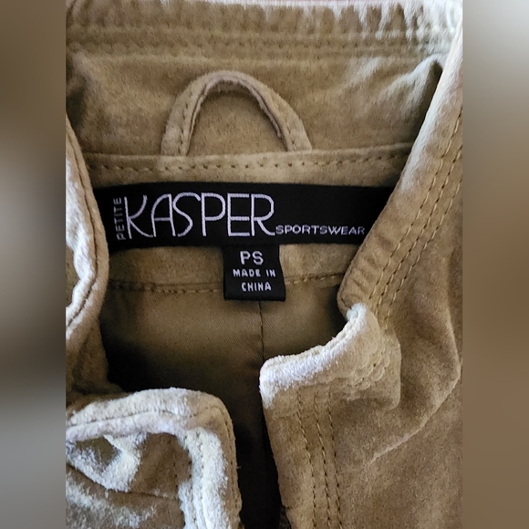 NWT Kasper Green Suede Leather Zip front Jacket Pleated Ruffled Women S PETITE - Picture 7 of 10